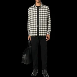 Chemise TOM FORD Western coton carreaux Vichy Gris beige