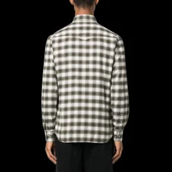 Chemise TOM FORD Western coton carreaux Vichy Gris beige