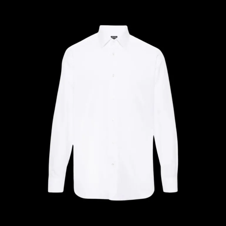 Chemise ZEGNA manche longue col italien popeline coton blanc