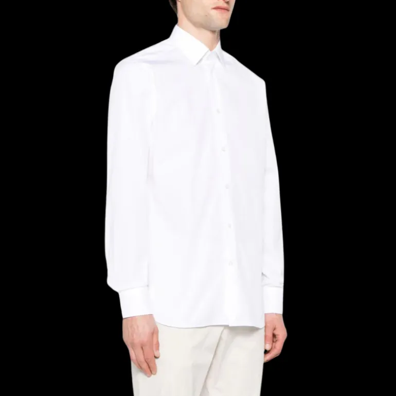 Chemise ZEGNA manche longue col italien popeline coton blanc