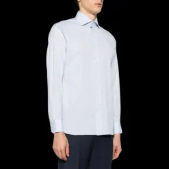 Chemise ZEGNA manche longue col italien popeline coton bleu ciel