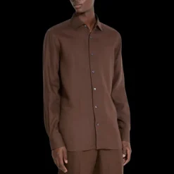 Chemise ZEGNA manche longue pur lin marron chocolat