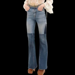 CHLOE Jean patchwork évasé denim souple coton bio tricolore bleu