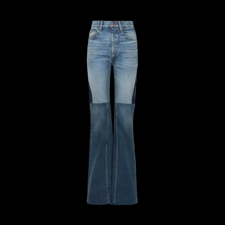 CHLOE Jean patchwork évasé denim souple coton bio tricolore bleu
