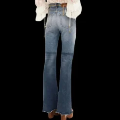 CHLOE Jean patchwork évasé denim souple coton bio tricolore bleu