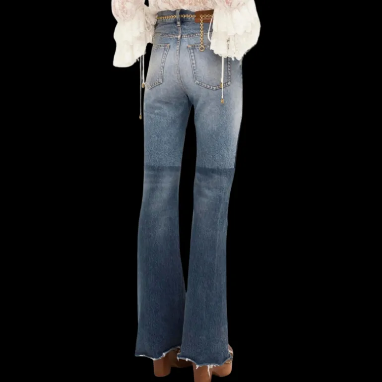 CHLOE Jean patchwork évasé denim souple coton bio tricolore bleu