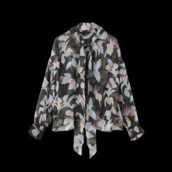 CHLOE Top blouse Georgette de soie imprimé floral col lavallière