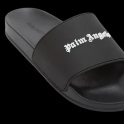 Claquette PALM ANGELS Monogram Pool Gomme noire Logo Ecriture blanc