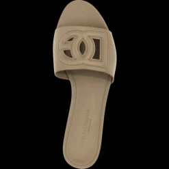 Claquettes mules DOLCE & GABBANA cuir de veau taupe logo DG