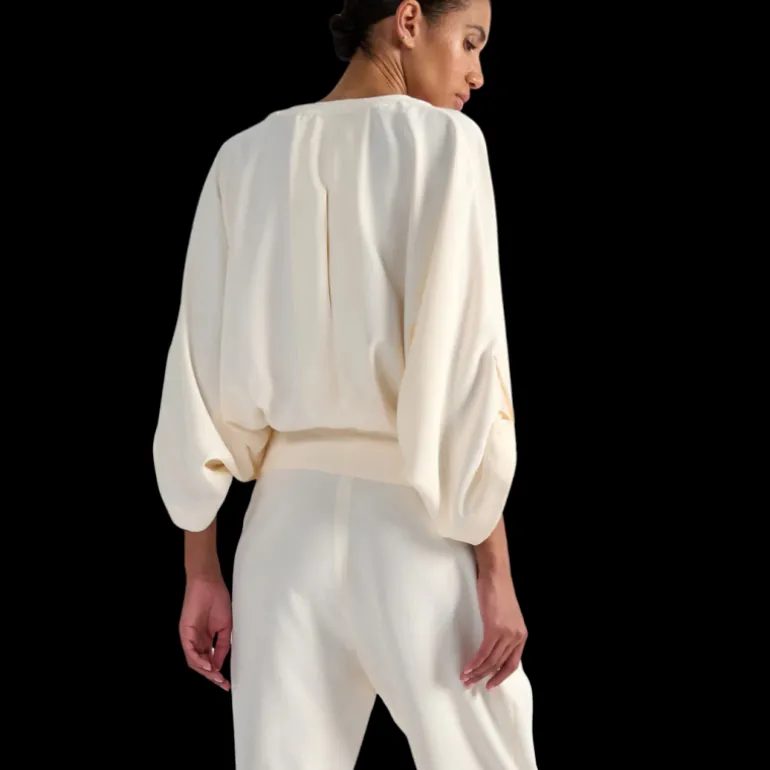 Combinaison pantalon BARBARA BUI crêpe fluide ivoire zippé cordon ceinture