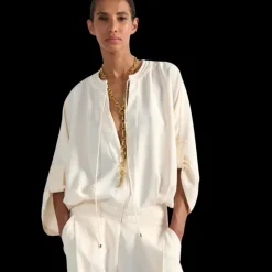 Combinaison pantalon BARBARA BUI crêpe fluide ivoire zippé cordon ceinture