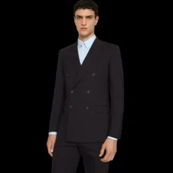 Costume croisé DOLCE & GABBANA laine stretch bleu marine