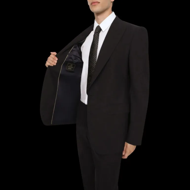 Costume Smoking DOLCE & GABBANA laine vierge micro caviar bleu nuit