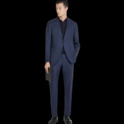 Costume ZEGNA laine bleu marine fines rayures bleu ciel