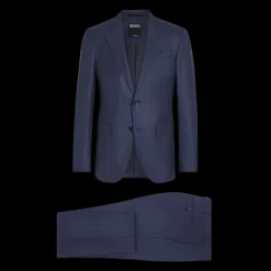 Costume ZEGNA laine bleu marine fines rayures bleu ciel