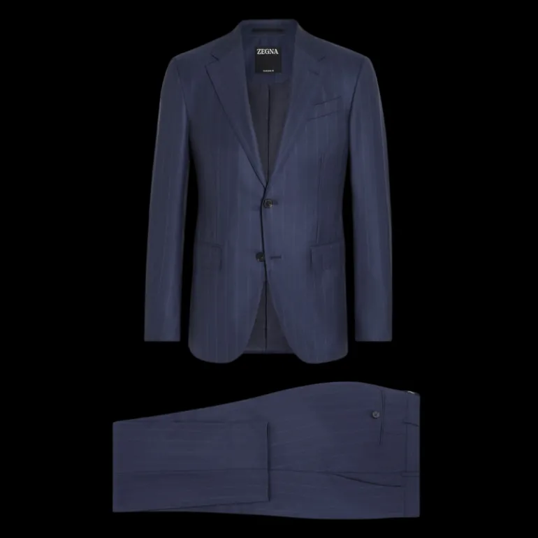 Costume ZEGNA laine bleu marine fines rayures bleu ciel