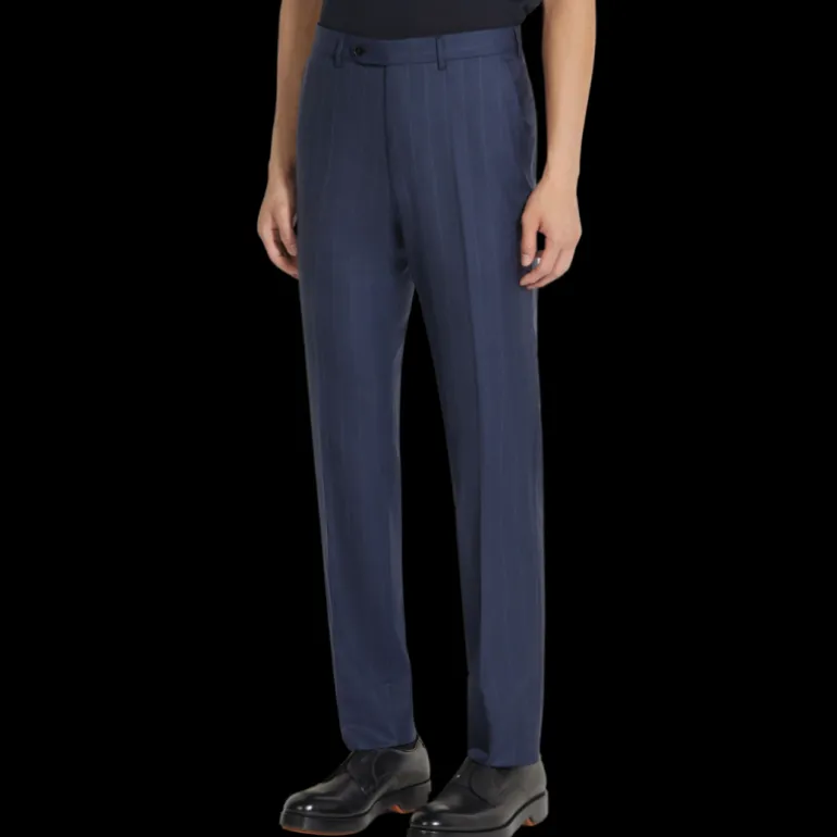 Costume ZEGNA laine bleu marine fines rayures bleu ciel