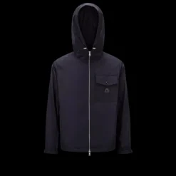 Coupe vent capuche MONCLER Fuyue bleu marine logo gomme poitrine