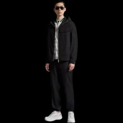 Coupe vent MONCLER Fuyue capuche nylon noir logo cuir noir