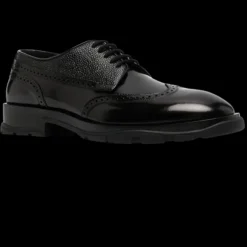 Derbies Richelieus ALEXANDER MCQUEEN bouts fleuris talon carré cuir noir
