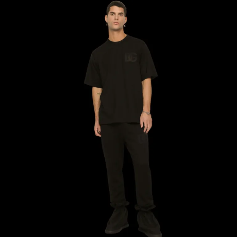 DOLCE & GABBANA Bas jogging noir ceinture monogramme broderie DG