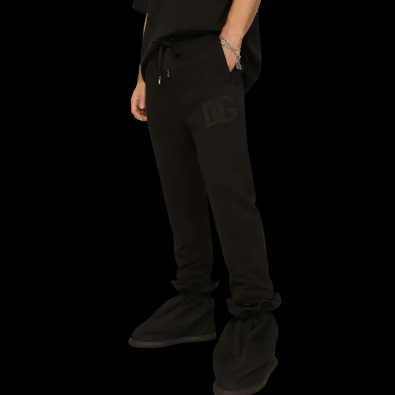 DOLCE & GABBANA Bas jogging noir ceinture monogramme broderie DG