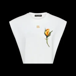DOLCE  & GABBANA T-shirt court jersey coton logo DG patch brodé rose jaune