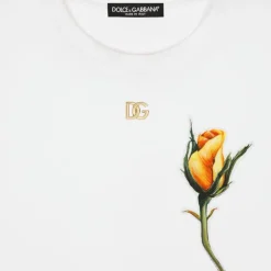 DOLCE  & GABBANA T-shirt court jersey coton logo DG patch brodé rose jaune