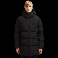 Doudoune à capuche mi longue MONCLER Valmaron nylon noir mat