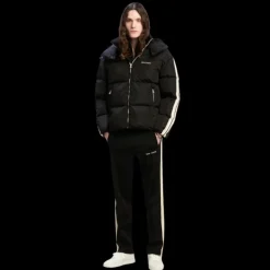 Doudoune à capuche PALM ANGELS nylon noir bande logo blanc
