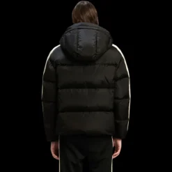 Doudoune à capuche PALM ANGELS nylon noir bande logo blanc