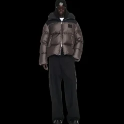 Doudoune capuche OFF WHITE nylon Ripstop gris noir logo flèche