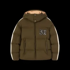 Doudoune capuche PALM ANGELS nylon kaki motif monogrammé