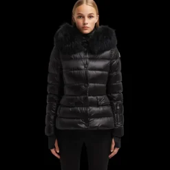 Doudoune courte Armoniques cintrée noir capuche fourrure Moncler Grenoble