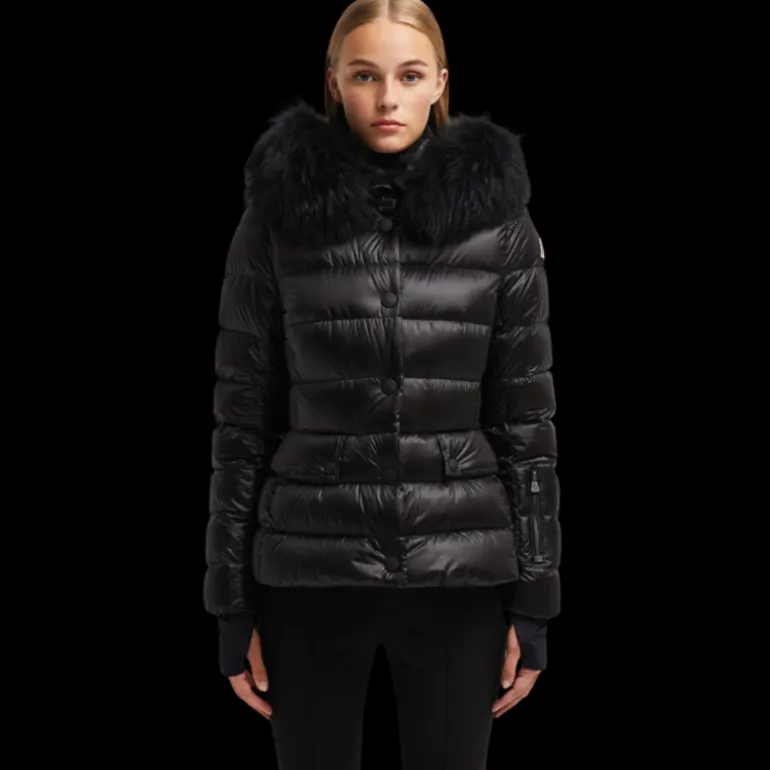 Doudoune courte Armoniques cintrée noir capuche fourrure Moncler Grenoble