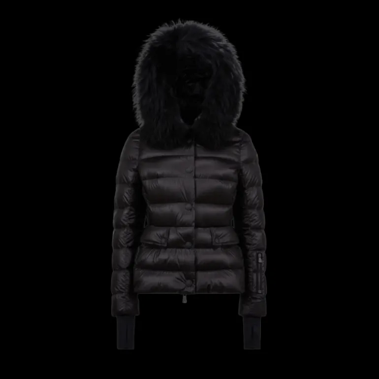 Doudoune courte Armoniques cintrée noir capuche fourrure Moncler Grenoble