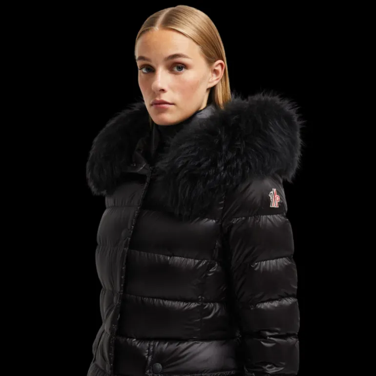 Doudoune courte Armoniques cintrée noir capuche fourrure Moncler Grenoble