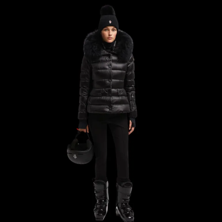 Doudoune courte Armoniques cintrée noir capuche fourrure Moncler Grenoble
