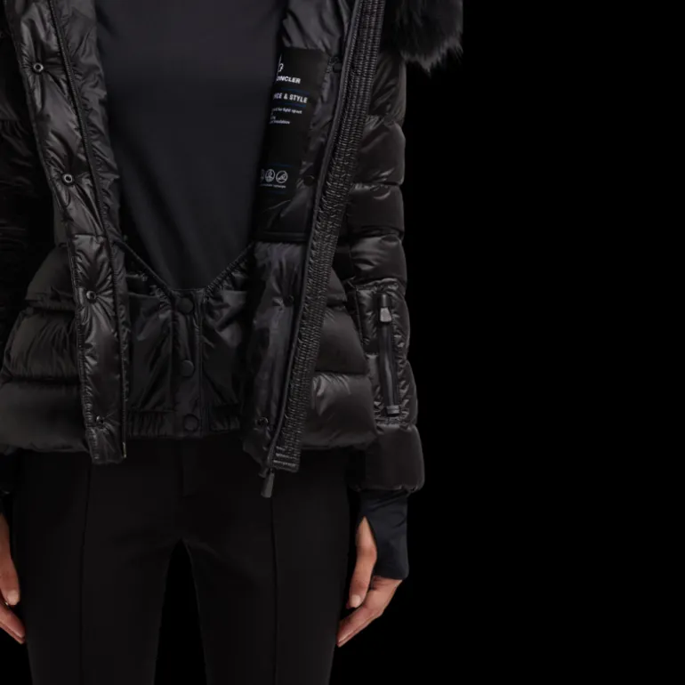 Doudoune courte Armoniques cintrée noir capuche fourrure Moncler Grenoble