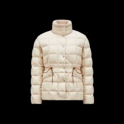 Doudoune courte MONCLER Antigone nylon beige col maille