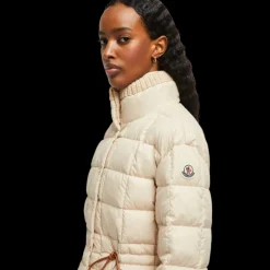 Doudoune courte MONCLER Antigone nylon beige col maille