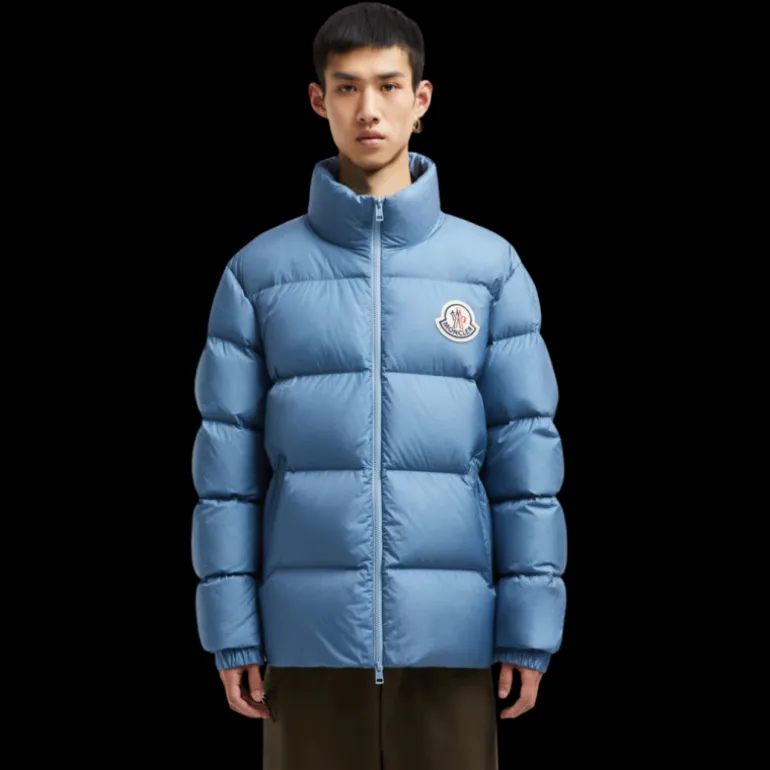 Doudoune courte MONCLER Citala oversize nylon bleu col montant