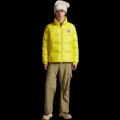 Doudoune courte MONCLER Citala nylon léger jaune citron logo poitrine