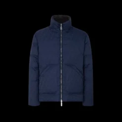 Doudoune FENDI col montant nylon bleu nuit FF allover réversible noir