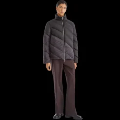 Doudoune FENDI col montant capuche nylon noir motif diagonal gris