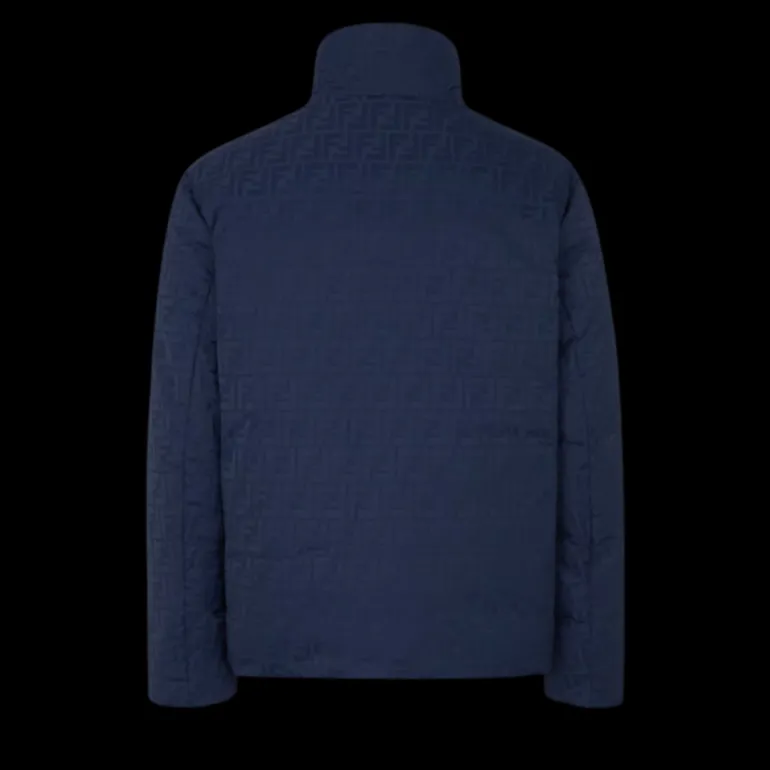 Doudoune FENDI col montant nylon bleu nuit FF allover réversible noir