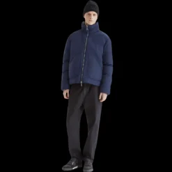 Doudoune FENDI col montant nylon bleu nuit FF allover réversible noir