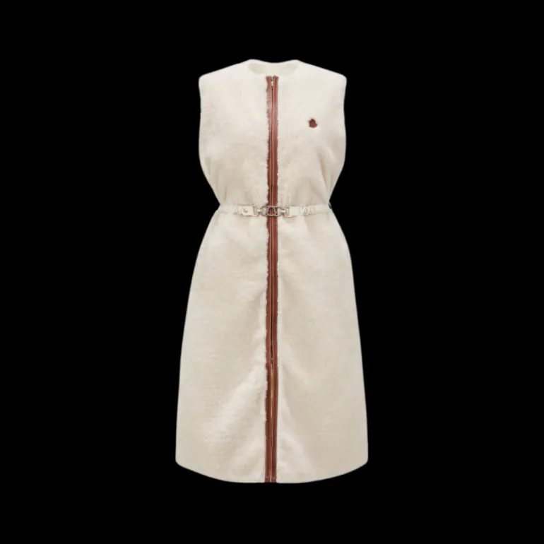 Doudoune longue gilet sans manches MONCLER Sorbier bouclette écru