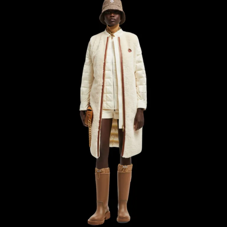 Doudoune longue gilet sans manches MONCLER Sorbier bouclette écru