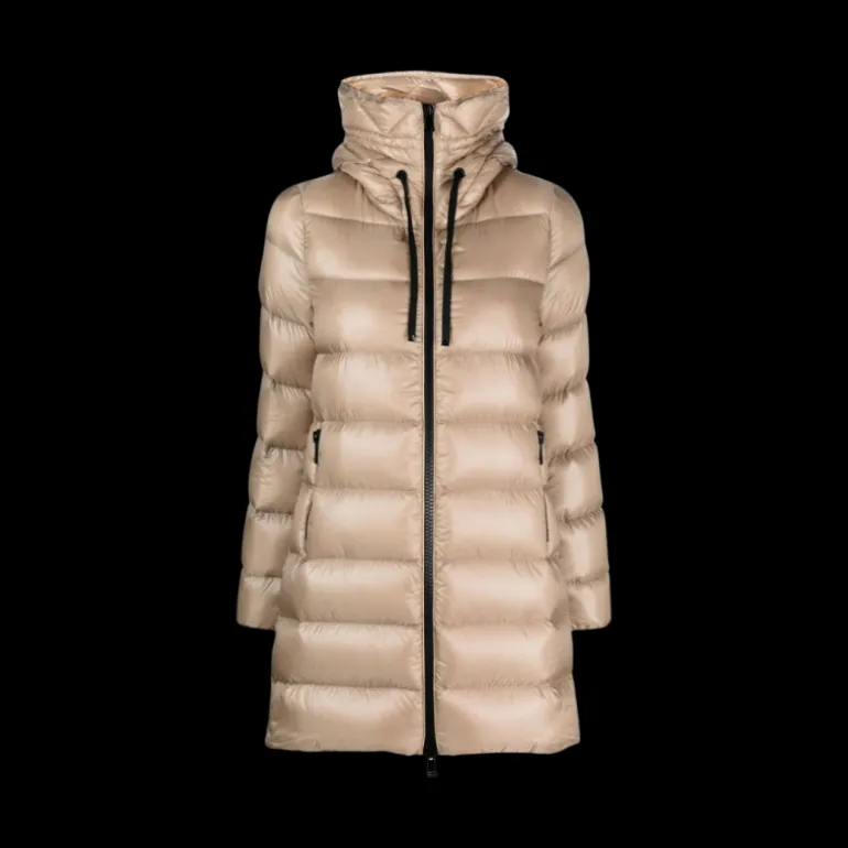Doudoune longue MONCLER Suyen nylon brillant beige